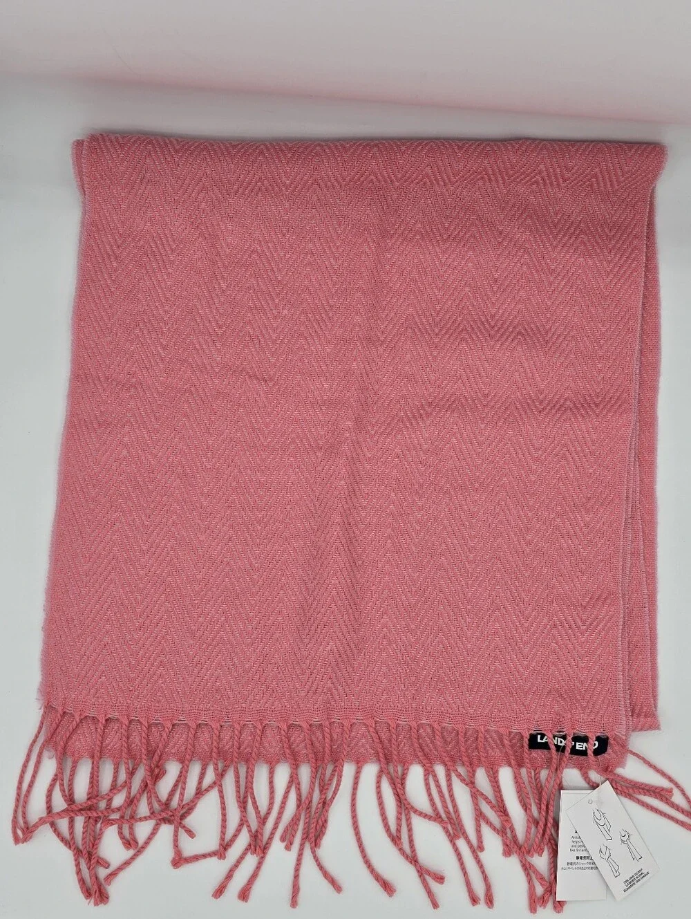 Lands' End - (NWT) Pink Herringbone Winter Anti-Static Fringed Oblong Scarf